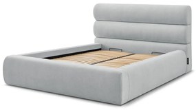 Letto matrimoniale imbottito grigio chiaro con contenitore con griglia 180x200 cm Jagna - Bobochic Paris