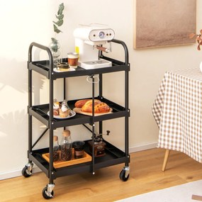 Costway Carrello a 3 piani da cucina con ruote e corrimano universali, Carrello portatile per utensili pesanti Nero