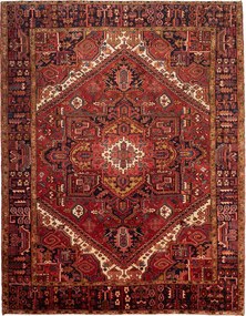 Heriz Tappeto 330x260 Rosso (Iran) Annodato A Mano