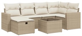 Set divani da giardino 7 pz con cuscini beige in polyrattan