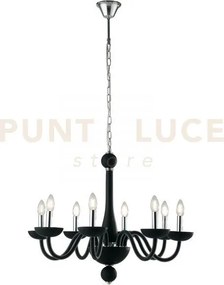 Lampadario alfiere nero e cromo 8 luci attacco e14 74x178cm