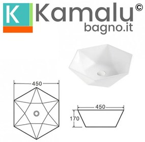 Kamalu - lavabo da appoggio 45cm forma esagonale modello litos-k45