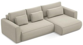 Divano angolare beige allungabile/con contenitore (con penisola a destra/con chaise lounge) con rivestimento in velluto Kapua – Makamii