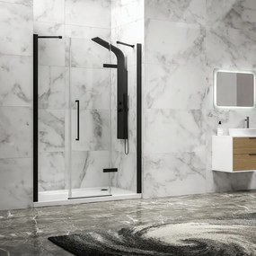 Porta doccia 140cm battente e 2 fissi colore nero | KT6000N - KAMALU