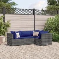 Set Divani da Giardino 4 pz con Cuscini in Polyrattan Grigio 3308079