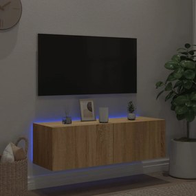 Mobile tv a parete con luci led rovere sonoma 100x35x31 cm