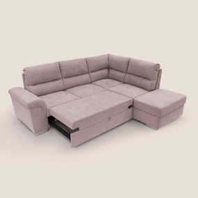 Minerva divano angolare con estraibile a cassettone e pouf contenitore in tessuto morbido impermeabile T02 rosa