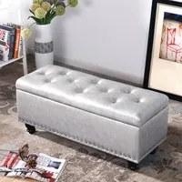 Cassapanca Pouf Contenitore Panca Moderna 80x40 H 43cm con Bottoni Grigio Chiaro