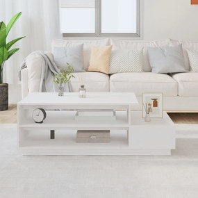 Tavolino da salotto bianco 120x50x40,5cm legno massello di pino