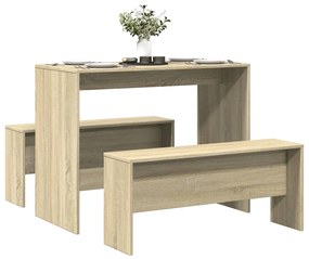 Set Tavolo Da Pranzo E Panche 3 Pz Rovere Sonoma İn Truciolato /