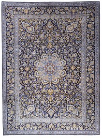 Kashan Tappeto 410 x 300 Blu (Iran) Annodato A Mano