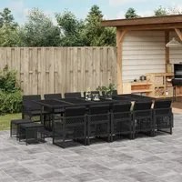 Set da Pranzo da Giardino 15 pz con Cuscini Nero in Polyrattan 3210811