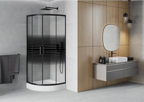 Mexen Rio cabina doccia semicircolare 70 x 70 cm, fasce nere, nera + piatto doccia, bianco - 863-070-070-70-20-4710
