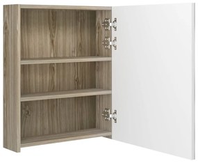 Armadietto bagno con specchio e led bianco e rovere 50x14x60 cm
