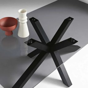 Tavolo da pranzo con piano in vetro Fumč e base in metallo 160x90 cm DANTE