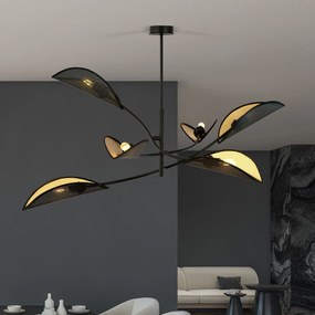 Sospensione Nordica 6 Luci Ares In Acciaio Nero Oro Bracci Regolabili