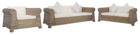 Set di divani 3 pz con cuscini in rattan naturale