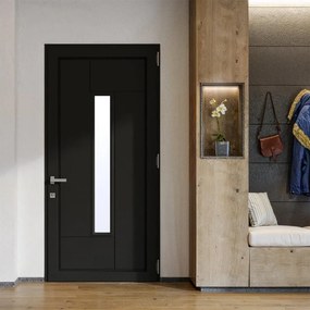 Portoncino d'ingresso DOLCETTI in PVC pannello bugnato mod.191 L 80 x H 210 cm in PVC antracite con vetro, apertura spingere a destra, falso telaio non incluso