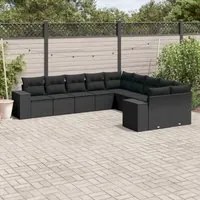 Set Divani da Giardino 10pz con Cuscini in Polyrattan Nero 3255442