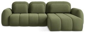 Divano angolare verde allungabile/con contenitore (con penisola a destra/con chaise lounge) con rivestimento in bouclé Pele – Makamii