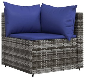 Set divani da giardino 3 pz con cuscini in polyrattan grigio