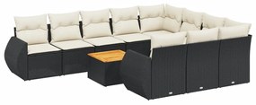 Set divani da giardino 11 pz con cuscini in polyrattan nero