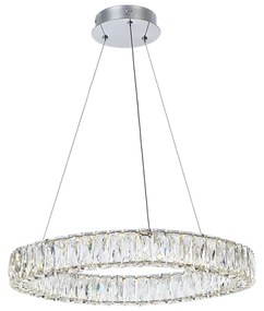 Lampadario Moderno Crustal Ring Anello Metallo Cromo E Cristalli Led 33,6W