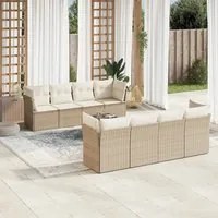 Set Divano da Giardino 9 pz con Cuscini Beige in Polyrattan 3249147