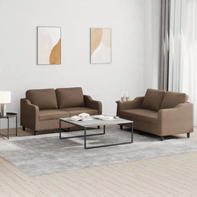Set Di Divani 2 Pz Con Cuscini Marrone İn Tessuto /