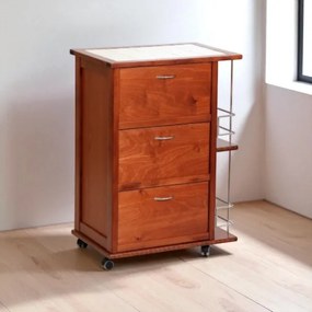 Carrello da cucina con ante a ribalta e portabottiglie Ciliegio