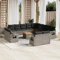 Set Divani da Giardino 14pz con Cuscini in Polyrattan Grigio 3257173