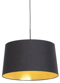 Lampada a sospensione con paralume in cotone nero e oro 50 cm - Combi