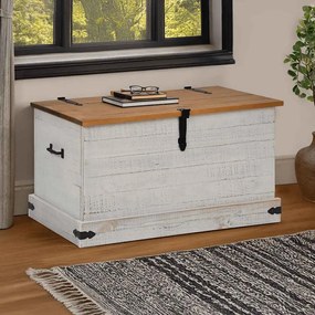 Cassapanca Halden Bianco 91x48x47 Cm İn Legno Massello Di Pino /