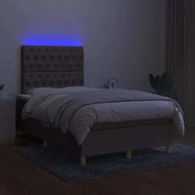 Letto a molle con materasso e led tortora 120x200cm in tessuto
