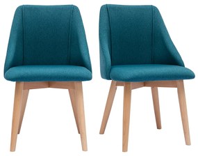Sedie in tessuto effetto velluto testurizzato blu anatra e legno massello chiaro (set di 2) HIGGINS