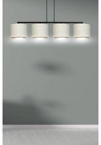 Lampadario 4 Luci Ganesha In Acciaio Nero E Paralumi In Tessuto Beige