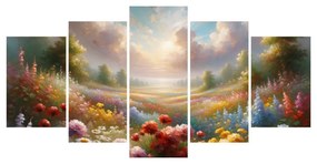 Quadri 5 pezzi – Prato fiorito nel paesaggio