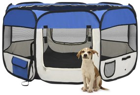 Box per cani pieghevole con borsa trasporto blu 125x125x61 cm
