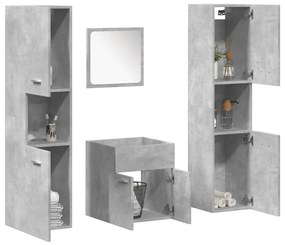Set Mobili Da Bagno 4 Pz Grigio Cemento İn Legno Multistrato /