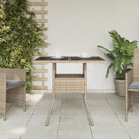 Tavolo da giardino con piano vetro beige 80x80x75 cm polyrattan