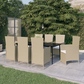 Set mobili da pranzo da giardino 9 pz con cuscini beige