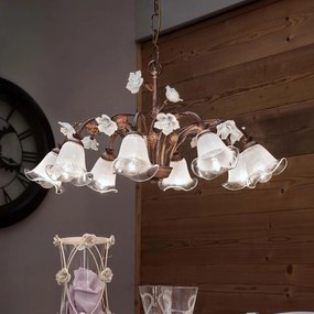 Lampadario Classico Siena Metallo E Ceramica Ruggine Decorato Lucido 8 Luce E14