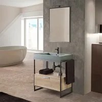 Mobile bagno a terra 75 cm nero con lavabo verde e specchio Kubic