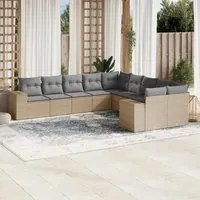 Set Divano da Giardino 10 pz con Cuscini Beige in Polyrattan 3255446