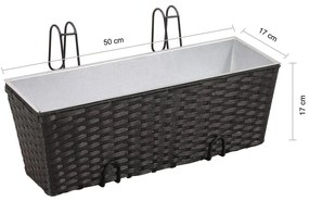 Set Fioriera Trapezoidale in Rattan 2 pz 50 cm Nera per Balcone