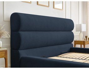 Letto matrimoniale imbottito blu scuro con contenitore a griglia 180x200 cm Jagna - Bobochic Paris