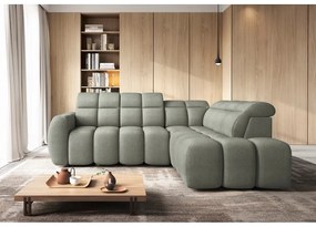 Divano angolare verde polveroso allungabile/con contenitore (con penisola a destra/a L) e rivestimento in bouclé Falconn – ELTAP