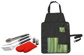 Utensili per grigliare in acciaio inox 7 pezzi + grembiule