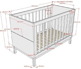 Lettino bianco in pino massiccio 60x120 cm Eva – Vipack