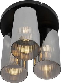 Plafoniera Art Déco nera con vetro fumé 3 luci - Laura